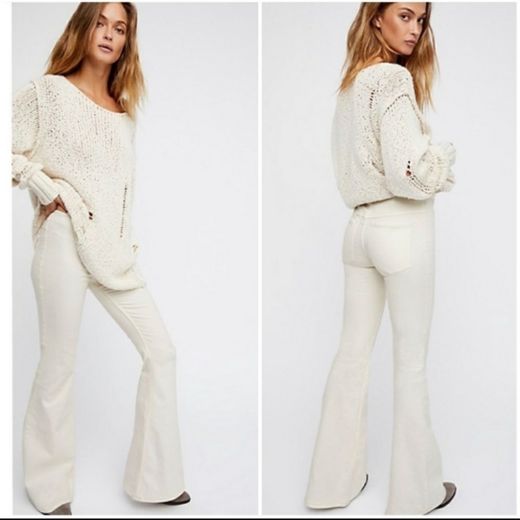 Free People Denim - Free People Penny Pull On Flare Jeans Off White